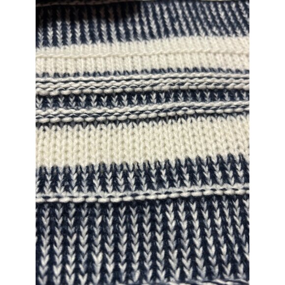 Striped Fringe Women Cowl Neck Poncho Navy Cream OS Cottagecore Quiet Luxury - Picture 6 of 11